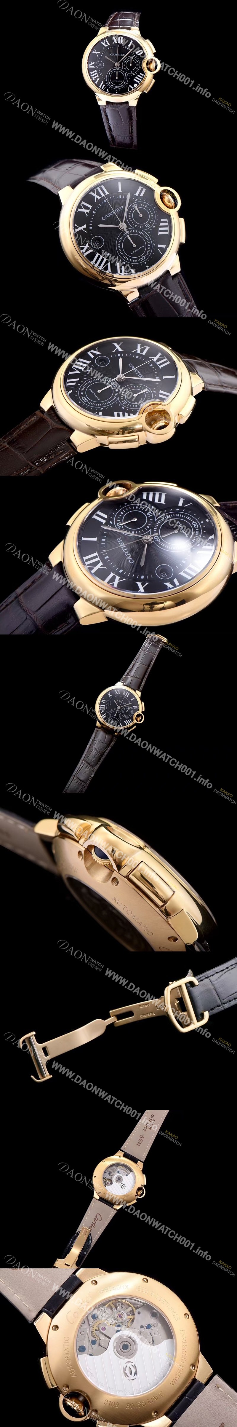 레플리카 [까르띠에] 남성용 발롱블루 드 까르띠에 W6920007 18k 옐로골드 화이트 텍스쳐드 다이얼 크로노그래프 오토매틱 무브먼트 CAR0114