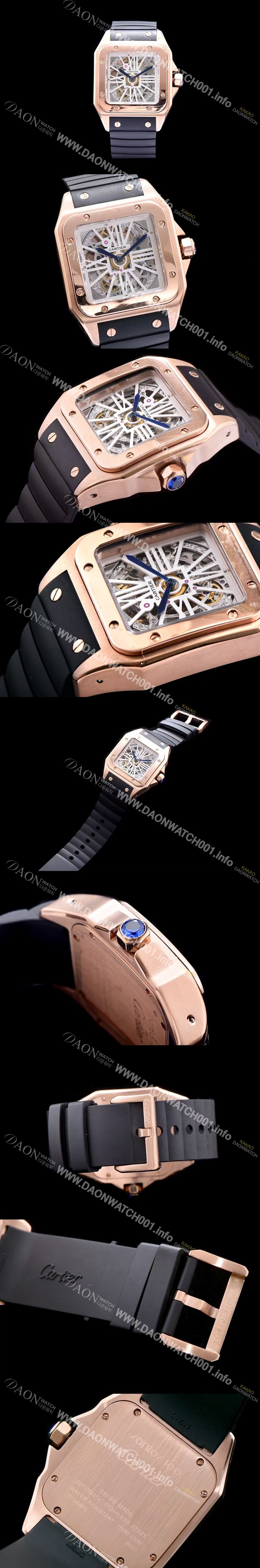 레플리카 [까르띠에] 남성용 신상출시!!산토스 뒤몽 컬렉션 WHSA0010 18k 로즈골드 스켈레톤 다이얼 오토매틱 무브먼트 CAR0113