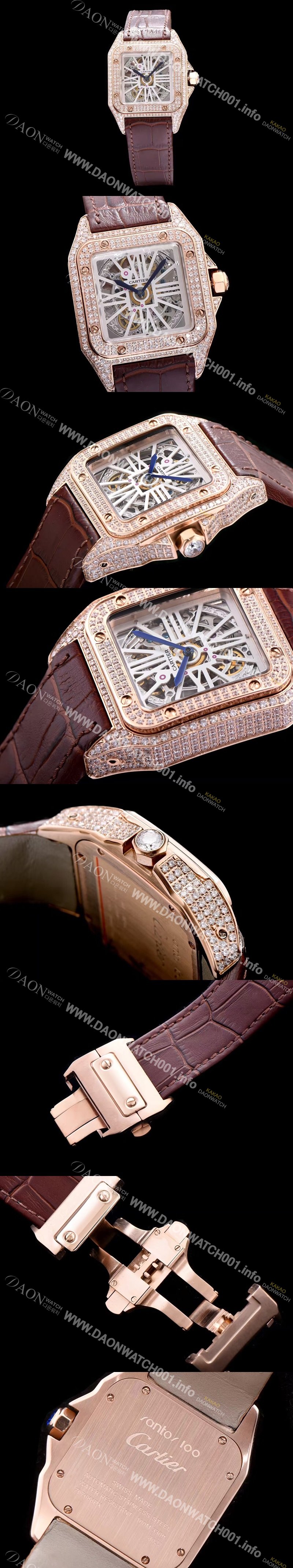 레플리카 [까르띠에] 남성용 신상출시!!산토스 뒤몽 컬렉션 HPI00587 18k 로즈골드 다이아몬드 셋팅 스켈레톤 다이얼 오토매틱 무브먼트 CAR0115