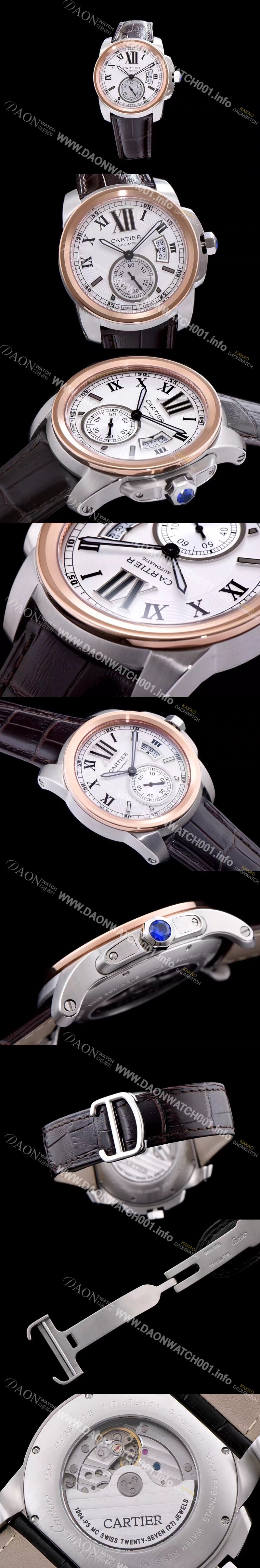 레플리카 [까르띠에] 남성용 칼리브 드 까르띠에 W7100039 18k 로즈골드 베젤 화이트 다이얼 오토매틱 무브먼트 CAR0100