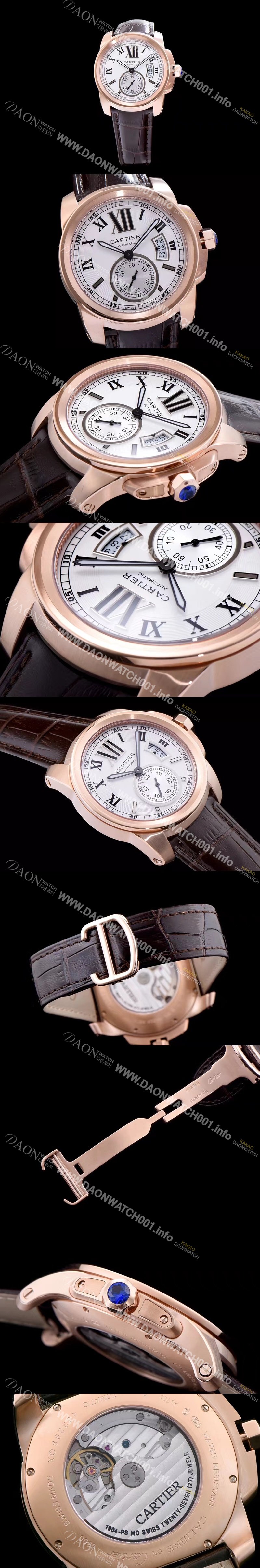 레플리카 [까르띠에] 남성용 칼리브 드 까르띠에 W7100009 18k 로즈골드 화이트 다이얼 오토매틱 무브먼트 CAR0103