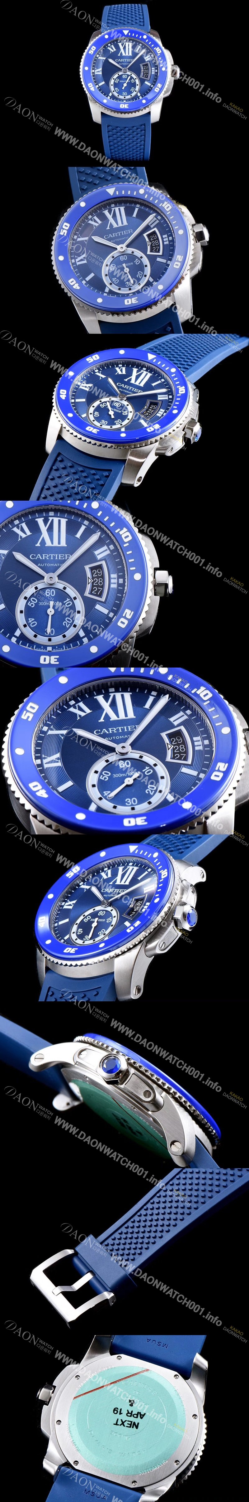 레플리카 [까르띠에] 남성용 칼리브 드 까르띠에 WSCA0011 최신형 다이버 데일리워치 블루 세라믹 베젤 서브 세컨즈 블루 다이얼 오토매틱 무브먼트 CAR0040