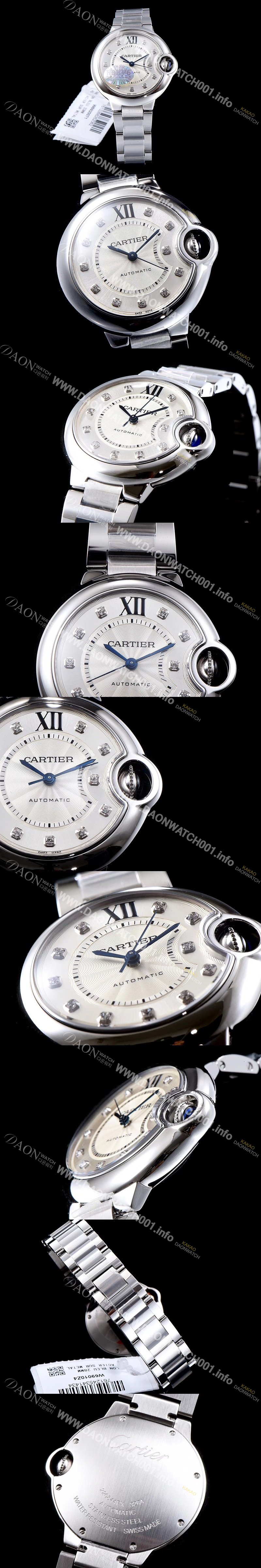 레플리카 [까르띠에] 남성용 남녀 베스트모델!!발롱블루 드 까르띠에 WE902075 다이아몬드 인덱스 화이트 실버 썬더스트 브레이슬릿 다이얼 오토매틱 무브먼트 CAR0002