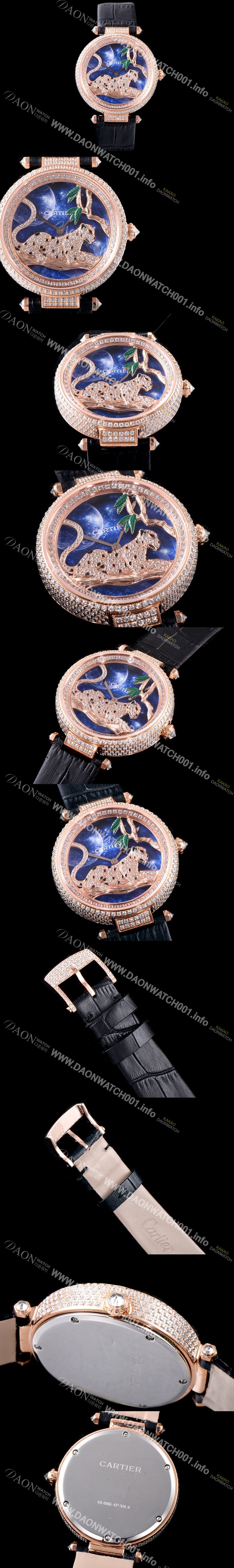 레플리카 [까르띠에] 남성용 팬더 오 끌레르 드 륀 드 까르띠에 HPI00712 18K 로즈골드 하이 쥬얼 세팅 픽첼 다이얼 스위스 쿼츠 무브먼 CAR0012