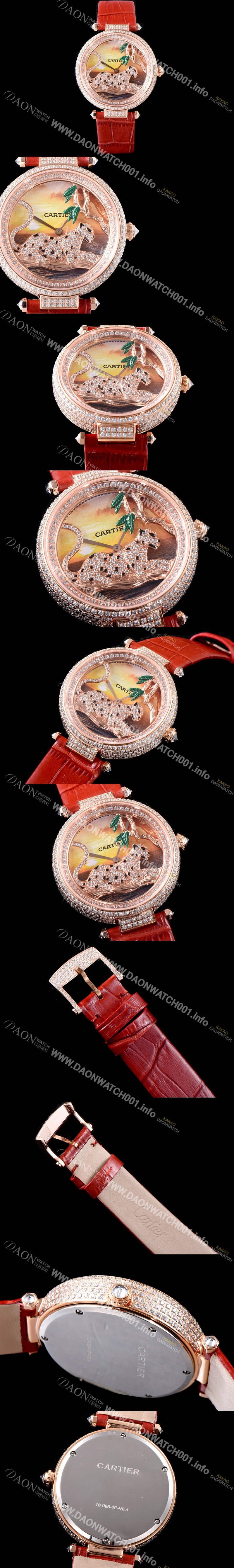 레플리카 [까르띠에] 남성용 팬더 오 끌레르 드 륀 드 까르띠에 HPI00712 18K 로즈골드 하이 쥬얼 세팅 픽첼 다이얼 스위스 쿼츠 무브먼 CAR0011