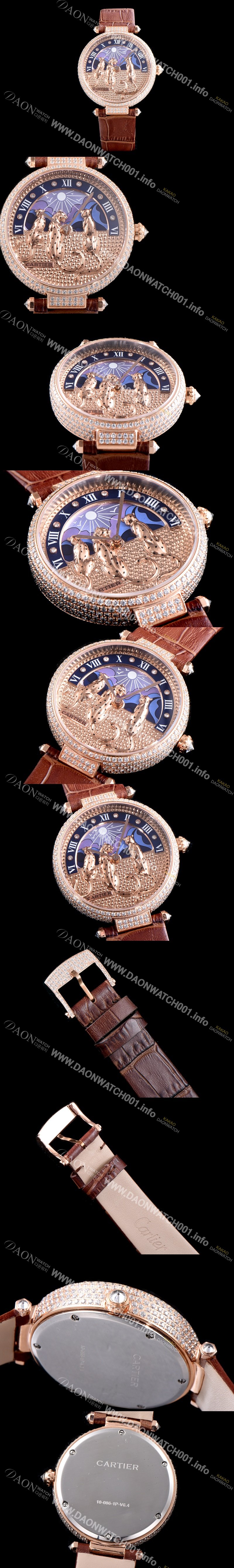 레플리카 [까르띠에] 남성용 레브 드 팬더 HPI00930 18K 로즈골드 하이 쥬얼 세팅 픽첼 다이얼 스위스 쿼츠 무브먼 CAR0010