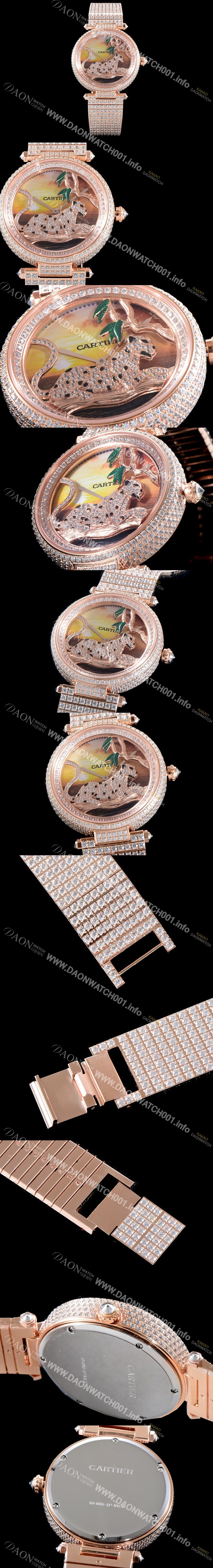 레플리카 [까르띠에] 남성용 팬더 오 끌레르 드 륀 드 까르띠에 워치!! HPI00970 매뉴팩처 다이얼 브릴리언트 컷 다이아몬드 18K 로즈골드 스위스 쿼츠 무브먼 CAR4040