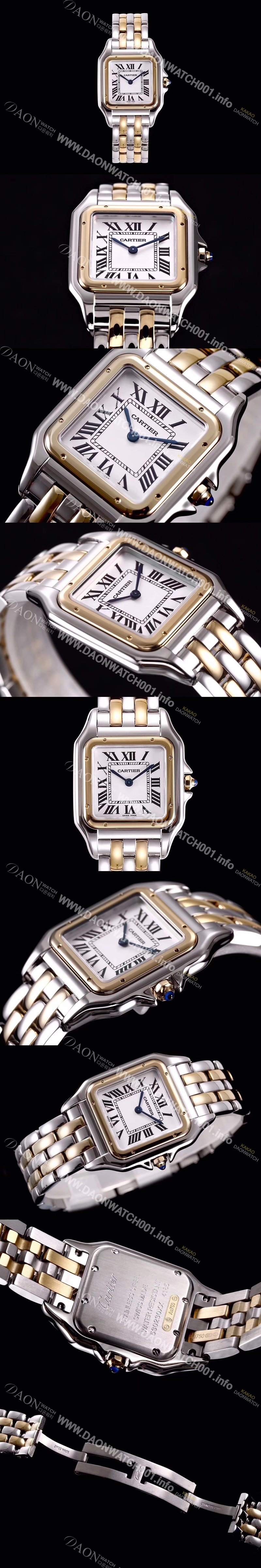 레플리카 [까르띠에] 여성용 NEW 쿼츠 타입 팬더 드 까르띠에 워치 W2PN0007 미듐 모델 18K 옐로우 골드&스틸 케이스 화이트 다이얼 브레이슬릿 스위스 쿼츠 무브먼 CAR4045