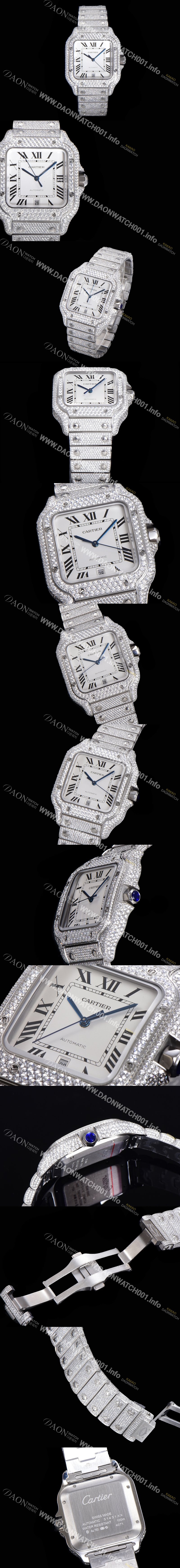 레플리카 [까르띠에] 남성용 산토스 쥬얼 다이아몬드 셋팅 베젤 40mm 화이트 다이얼 오토매틱 무브먼트 CAR40183