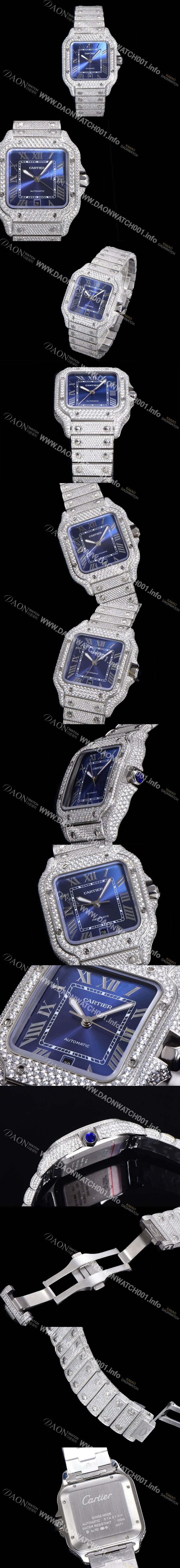 레플리카 [까르띠에] 남성용 산토스 쥬얼 다이아몬드 셋팅 베젤 40mm 블루다이얼 오토매틱 무브먼트 CAR40187