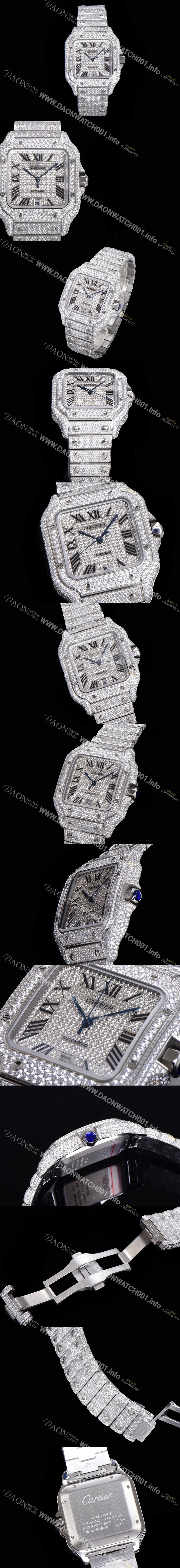 레플리카 [까르띠에] 남성용 산토스 쥬얼 다이아몬드 셋팅 베젤 40mm 큐빅/보석 다이얼 오토매틱 무브먼트 CAR40192