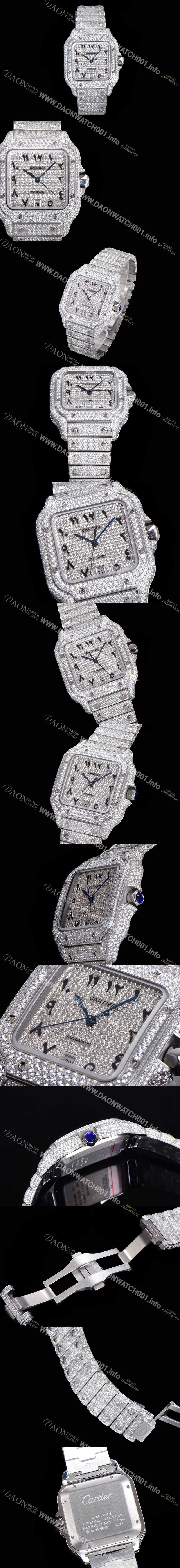 레플리카 [까르띠에] 남성용 산토스 쥬얼 다이아몬드 셋팅 베젤 40mm 큐빅/보석 다이얼 오토매틱 무브먼트 CAR40195