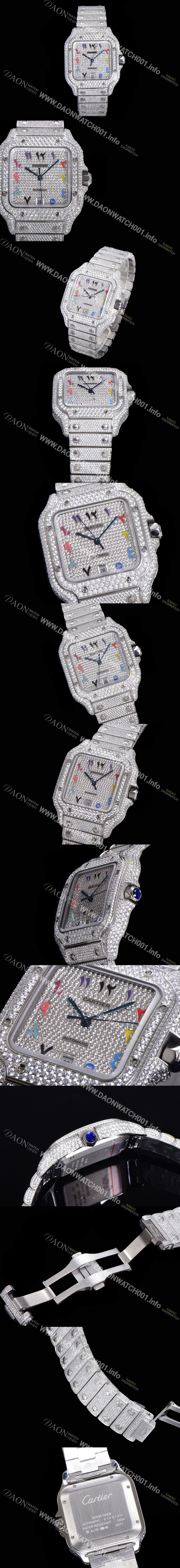 레플리카 [까르띠에] 남성용 산토스 쥬얼 다이아몬드 셋팅 베젤 40mm 큐빅/보석 다이얼 오토매틱 무브먼트 CAR40199