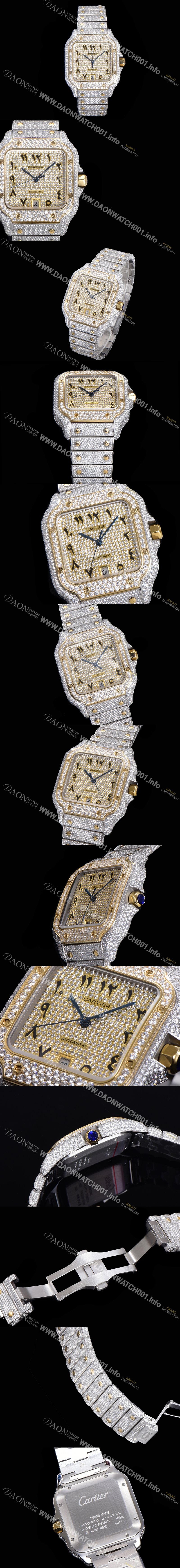 레플리카 [까르띠에] 남성용 산토스 쥬얼 다이아몬드 셋팅 베젤 40mm 큐빅/보석 다이얼 오토매틱 무브먼트 CAR40206