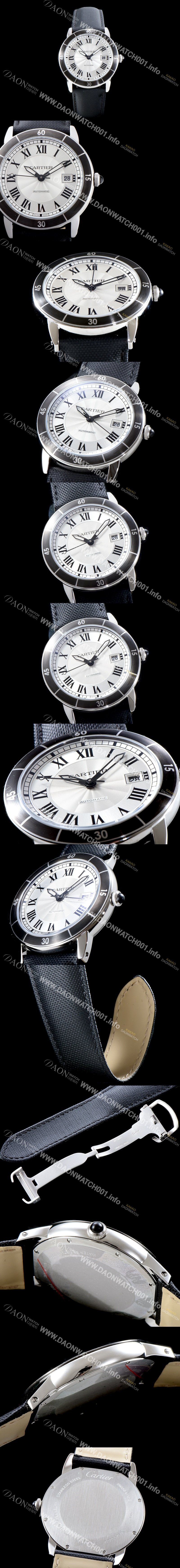 레플리카  [까르띠에] 남성용 New!! 롱드 크루아지에르 드 까르띠에 WSRN0002 시크한 캐주얼 워치!! 기요쉐 패턴의 실버 다이얼 오토매틱 무브먼트 CAR4023