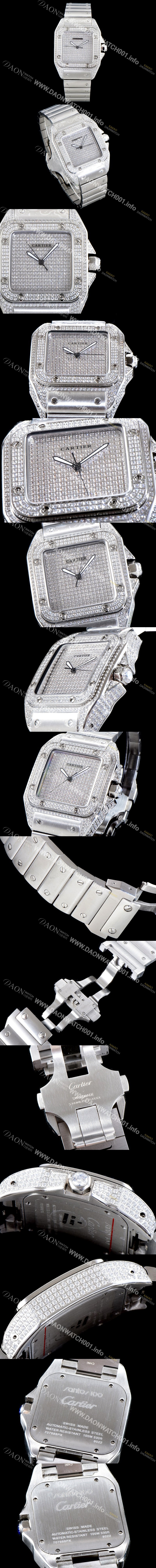 레플리카 [까르띠에] 남성용 산토스 100 베스트 에디션 W20073X8 미듐 모델 화이트 골드 풀다이아몬드 셋팅 오토매틱 무브먼트 CAR4010