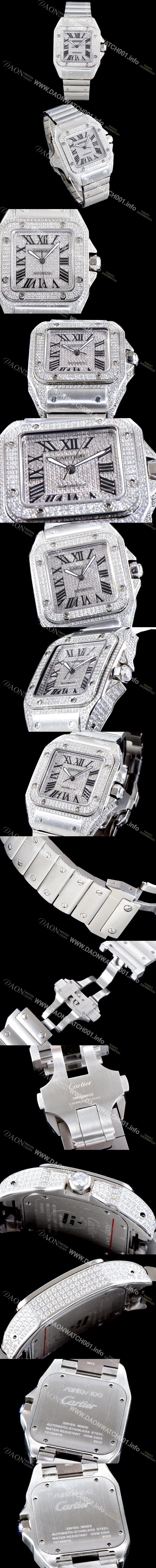 레플리카 [까르띠에] 남성용 산토스 100 베스트 에디션 W20073X8 미듐 모델 화이트 골드 풀다이아몬드 셋팅 오토매틱 무브먼트 CAR4015