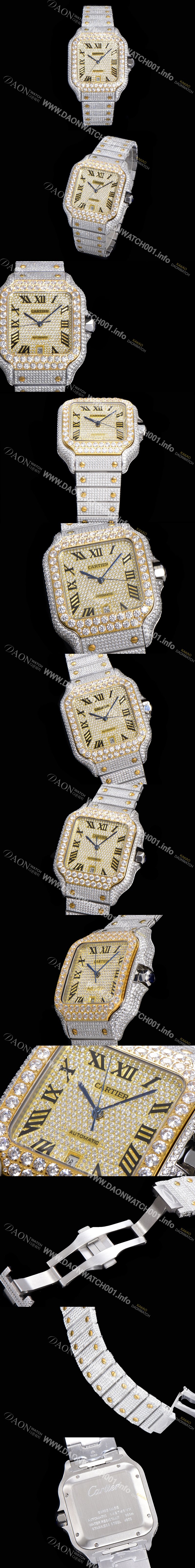 레플리카 [까르띠에] 남성용 산토스 쥬얼 다이아몬드 셋팅 베젤 40mm 큐빅/보석 다이얼 오토매틱 무브먼트 CAR40437