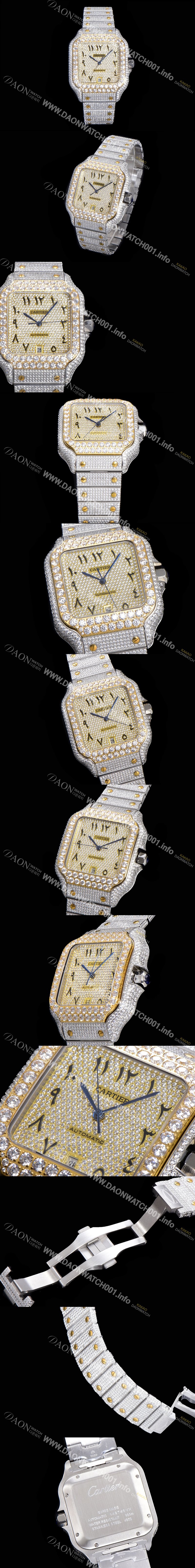 레플리카 [까르띠에] 남성용 산토스 쥬얼 다이아몬드 셋팅 베젤 40mm 큐빅/보석 다이얼 오토매틱 무브먼트 CAR40439