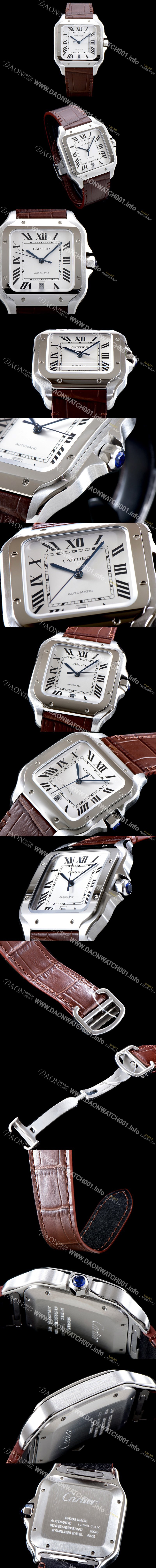 레플리카 [까르띠에] 남성용 산토스 드 까르띠 WSSA0009 라지 모델-데이트 정품 동일 사이즈 실버 마감 오팔린 다이얼 오토매틱 무브먼트 CAR4000