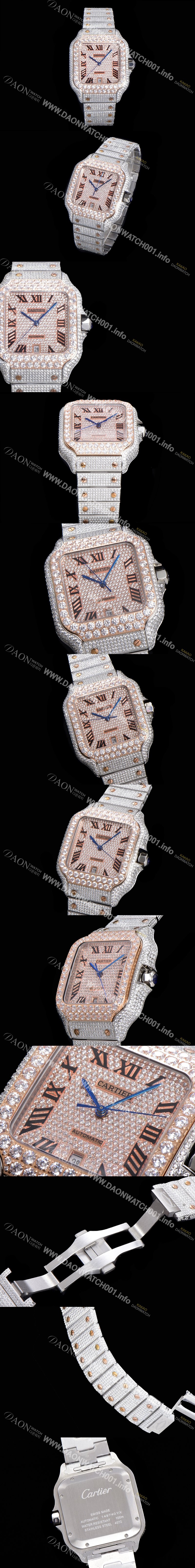레플리카 [까르띠에] 남성용 산토스 쥬얼 다이아몬드 셋팅 베젤 40mm 큐빅/보석 다이얼 오토매틱 무브먼트 CAR40442