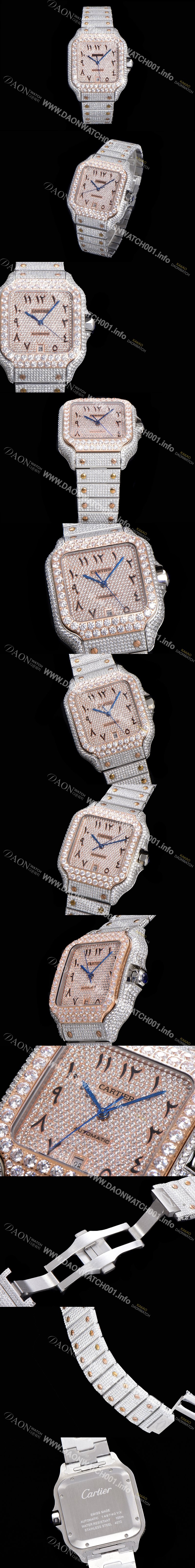 레플리카 [까르띠에] 남성용 산토스 쥬얼 다이아몬드 셋팅 베젤 40mm 큐빅/보석 다이얼 오토매틱 무브먼트 CAR40444