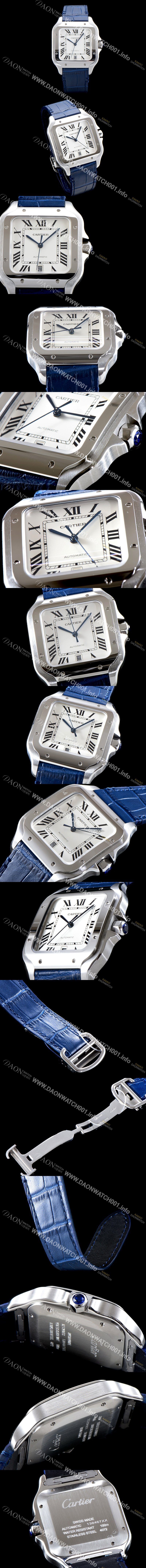 레플리카 [까르띠에] 남성용 산토스 드 까르띠 WSSA0009 라지 모델-데이트 정품 동일 사이즈 실버 마감 오팔린 다이얼 오토매틱 무브먼트 CAR4003