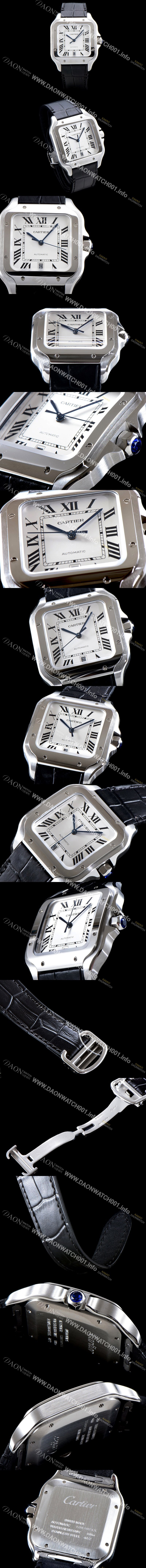 레플리카 [까르띠에] 남성용 산토스 드 까르띠 WSSA0009 라지 모델-데이트 정품 동일 사이즈 실버 마감 오팔린 다이얼 오토매틱 무브먼트 CAR4000