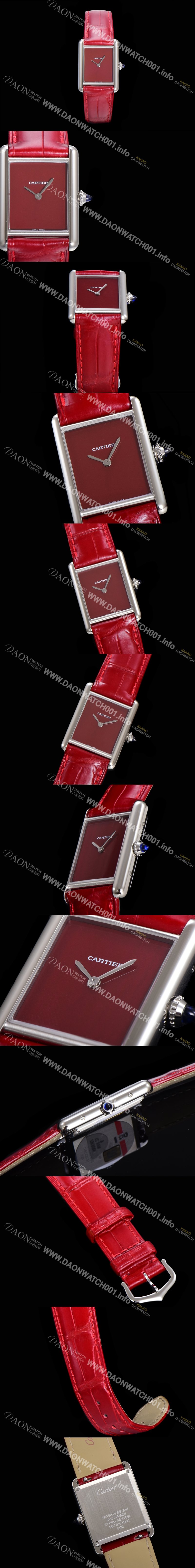 레플리카 [까르띠에] 여성용 탱크 머스트 WSTA0054 로마 인덱스 33.7mm 레드 다이얼 악어가죽줄 쿼츠 무브먼트 CAR00571