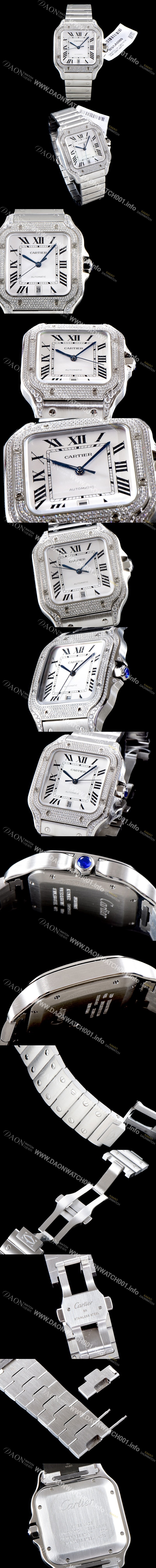 레플리카 [까르띠에] 남성용 산토스 100 베스트 에디션 WJSA0006 쥬얼 다이아몬드 셋팅 베젤 실버 다이얼 오토매틱 무브먼트 CAR4411