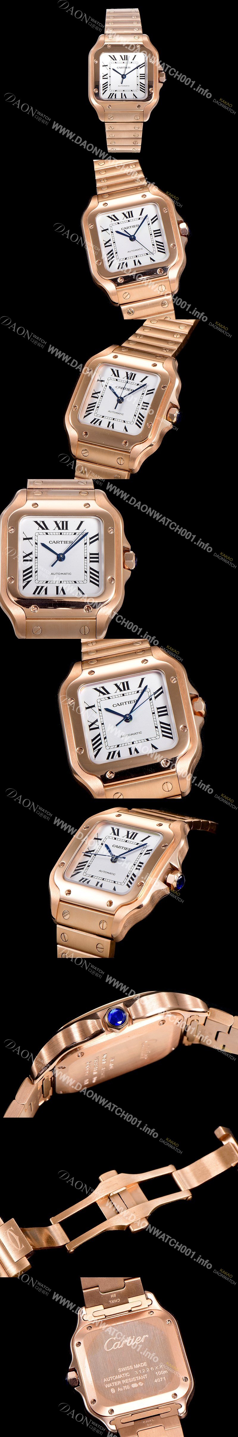 레플리카 [까르띠에] 남성용 산토스 더 까르띠에 WGSA0031 오토매틱 ETA2892-2 금장시계 18K로즈골드 35.1미리 화이트다이얼 CAR11454
