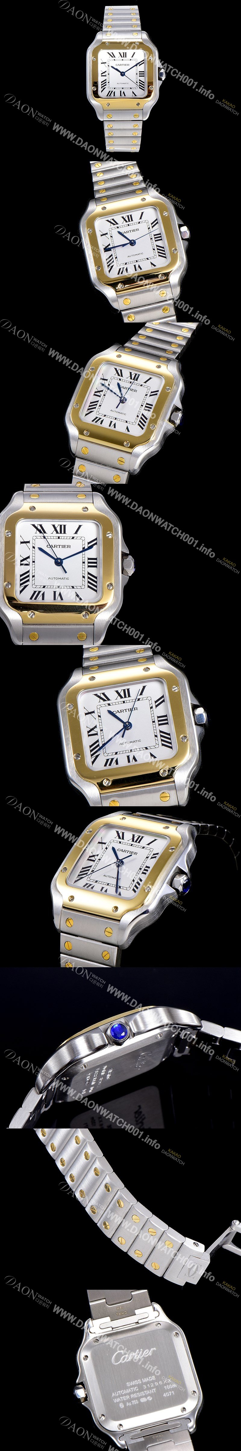 레플리카 [까르띠에] 남성용 산토스 더 까르띠에 W2SA0016 오토매틱 ETA2892-2 금장시계 18K옐루골드 35.1미리 화이트다이얼 CAR11463