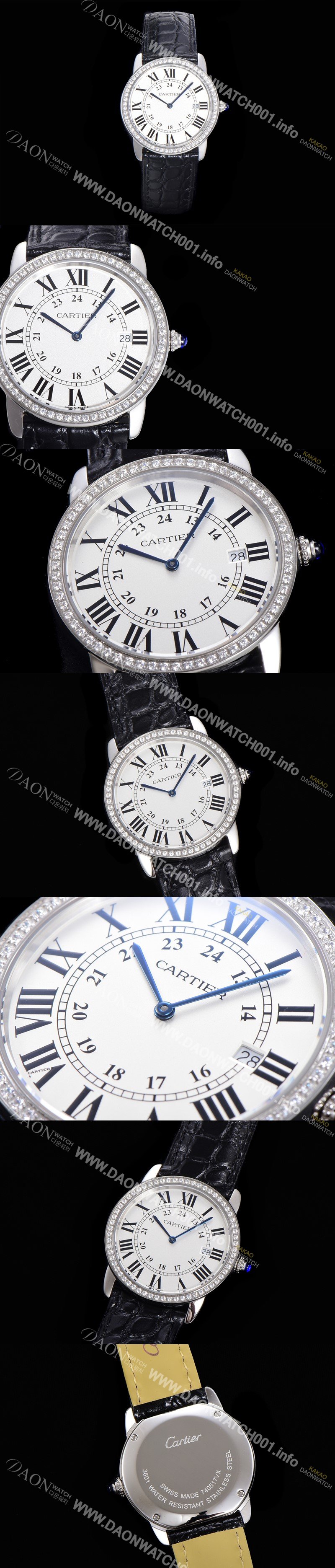 레플리카 [까르띠에] 남여공용 롱드 더 솔로 WR000551  쿼츠 므브먼트 36미리 큐빅베젤 악어가죽줄 화이트다이얼 CAR11556