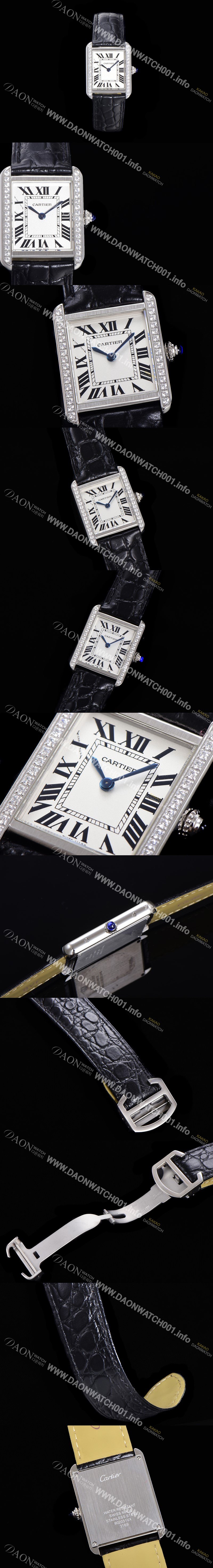 레플리카 [까르띠에] 여성용 탱크 WJTA0011 로마 인덱스 31mm 화이트 다이얼 커플용 악어가죽 쿼츠 무브먼트 CAR0500