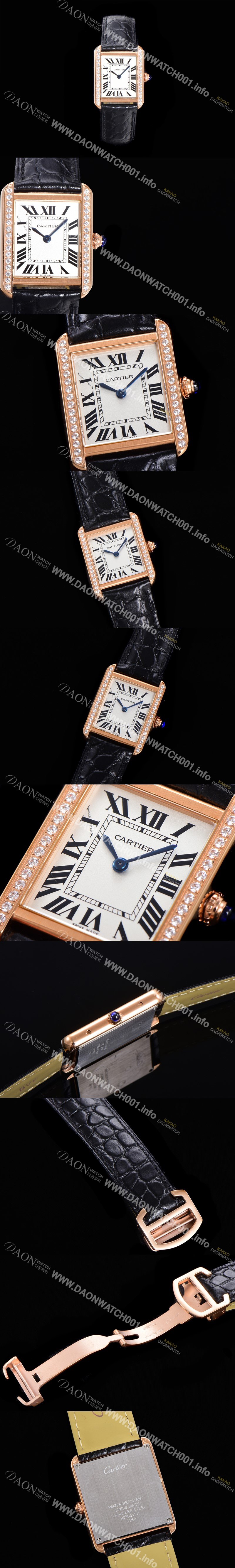 레플리카 [까르띠에] 여성용 탱크 WJTA0011 로마 인덱스 31mm 화이트 다이얼 커플용 로즈골드 악어가죽 쿼츠 무브먼트 CAR01574