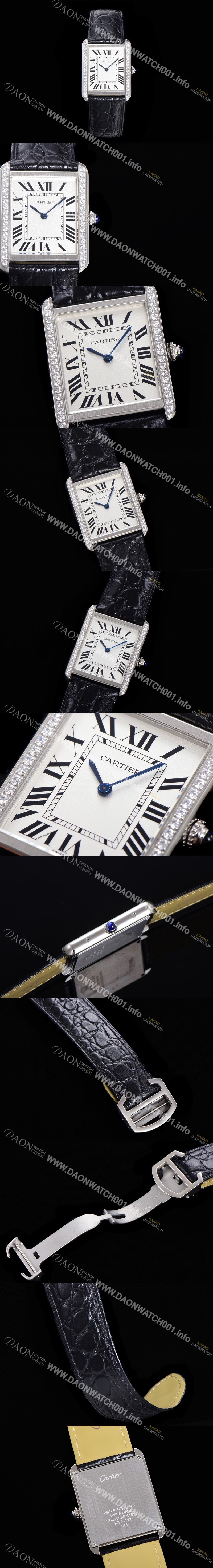 레플리카 [까르띠에] 남성용 탱크 WJTA0015 로마 인덱스 34.8mm 화이트 다이얼 커플용 악어가죽 쿼츠 무브먼트 CAR0501