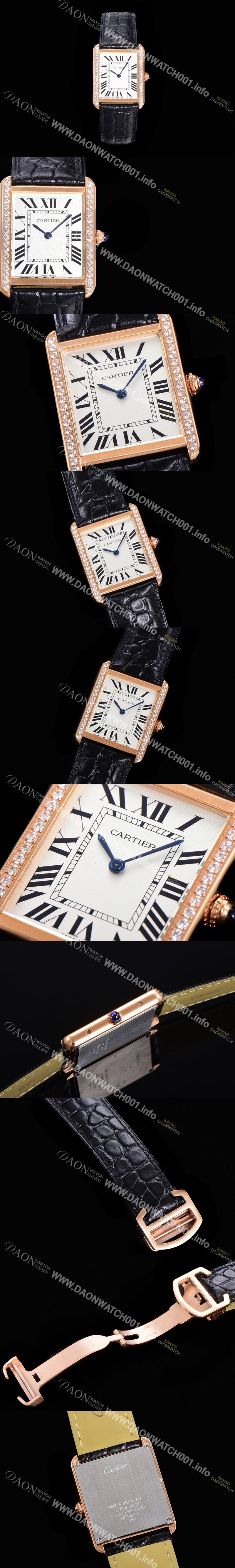레플리카 [까르띠에] 남성용 탱크 WJTA0015 로마 인덱스 34.8mm 화이트 다이얼 로즈골드 커플용 악어가죽 쿼츠 무브먼트 CAR01583