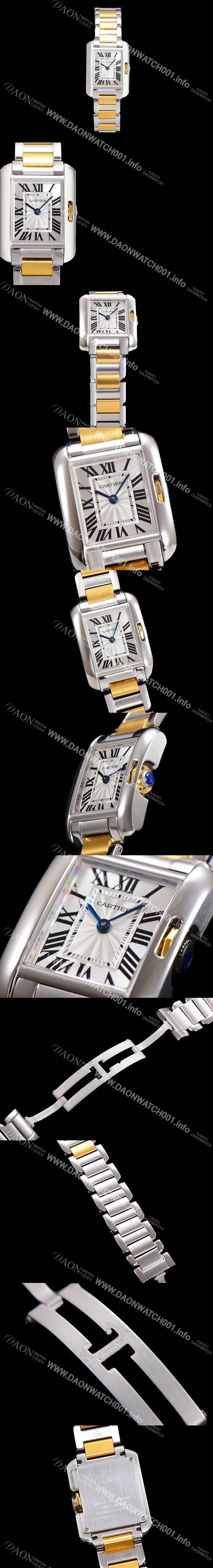 레플리카 [까르띠에] 남여공용 탱크 앙글레즈 미듐/라지 오토매틱/쿼츠 18K 옐루골드 36mm/30mm  메탈줄 물결 실버다이얼 car69310