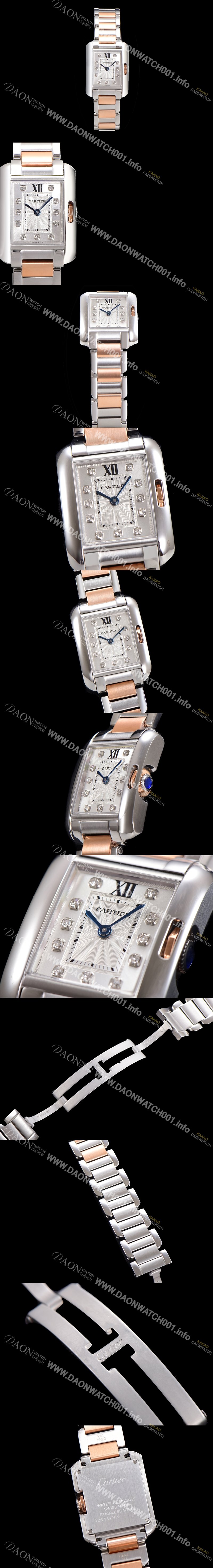 레플리카 [까르띠에] 남여공용 탱크 앙글레즈 미듐/라지 오토매틱/쿼츠 18K 로즈골드 36mm/30mm 메탈줄 물결 실버다이얼 car34019