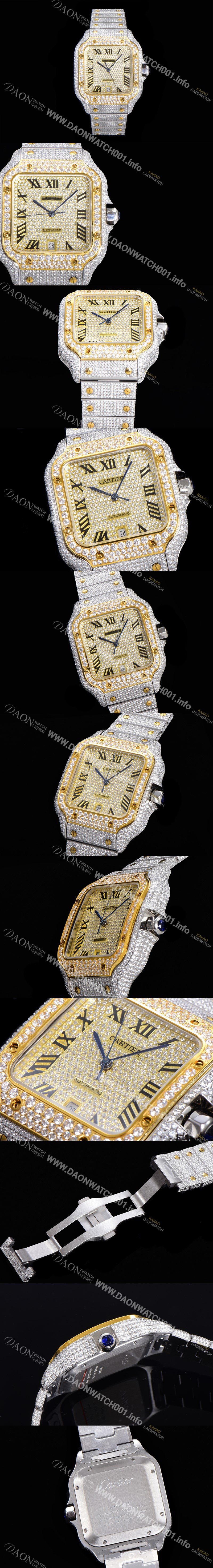 레플리카 [까르띠에] 남성용 산토스 쥬얼 다이아몬드 셋팅 베젤 40mm 큐빅/보석 다이얼 오토매틱 무브먼트 CAR42604