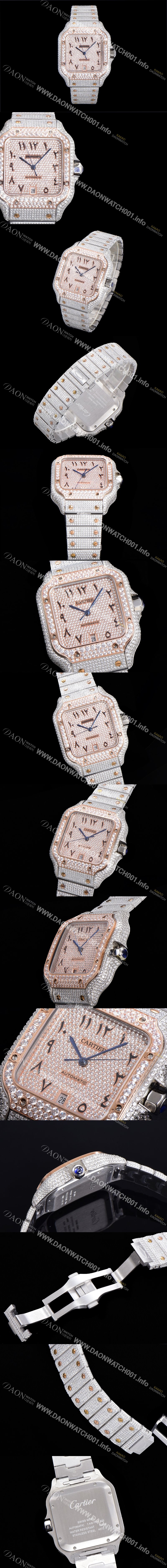 레플리카 [까르띠에] 남성용 산토스 쥬얼 다이아몬드 셋팅 베젤 40mm 큐빅/보석 다이얼 오토매틱 무브먼트 CAR45690