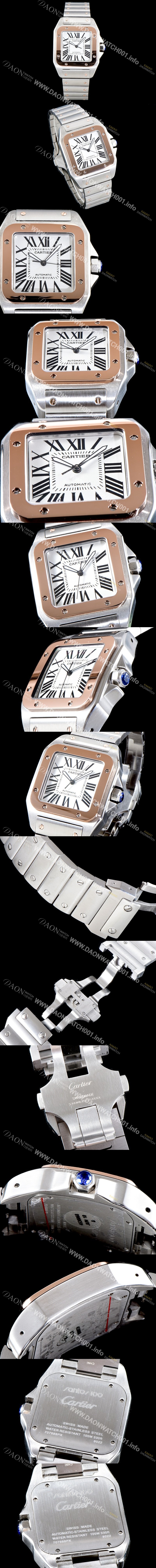 레플리카 [까르띠에] 남성용 산토스 시리즈 100 W200728G 베스트 에디션 18k 로즈골드 투톤콤비 화이트 다이얼 브레이슬릿 오토매틱 무브먼트 CAR4004