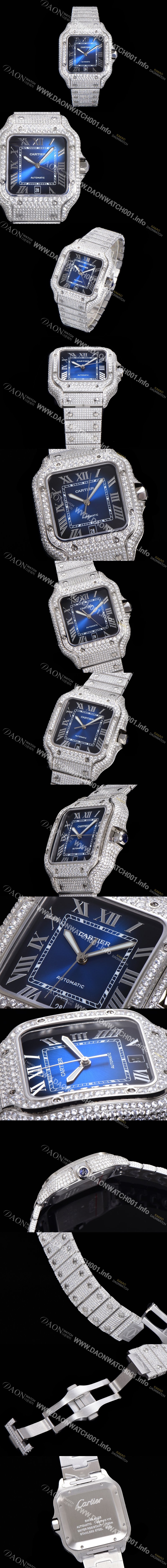 레플리카 [까르띠에] 남성용 산토스 쥬얼 다이아몬드 셋팅 베젤 40mm 네이비 다이얼 오토매틱 무브먼트 CAR46569