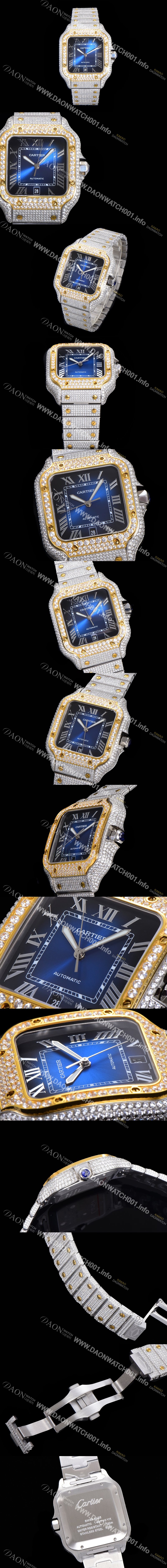 레플리카 [까르띠에] 남성용 산토스 쥬얼 다이아몬드 셋팅 베젤 40mm 네이비 다이얼 오토매틱 무브먼트 CAR46583