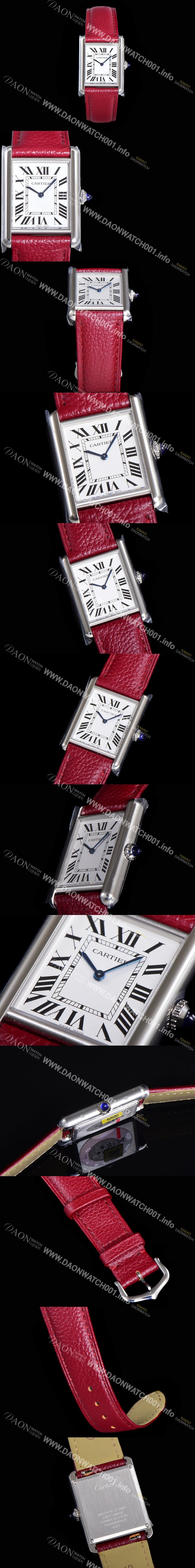 레플리카 [까르띠에] 여성용 탱크 머스트 WSTA0041 로마 인덱스 33.7mm 화이트 다이얼 가죽줄 쿼츠 무브먼트 CAR08320
