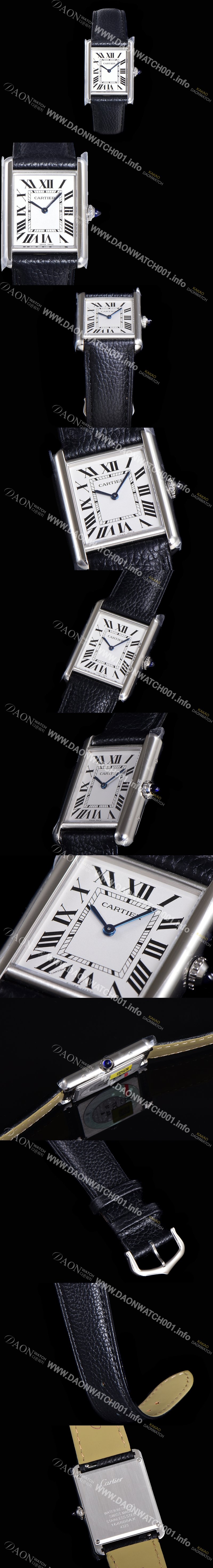레플리카 [까르띠에] 여성용 탱크 머스트 WSTA0041 로마 인덱스 33.7mm 화이트 다이얼 가죽줄 쿼츠 무브먼트 CAR08322