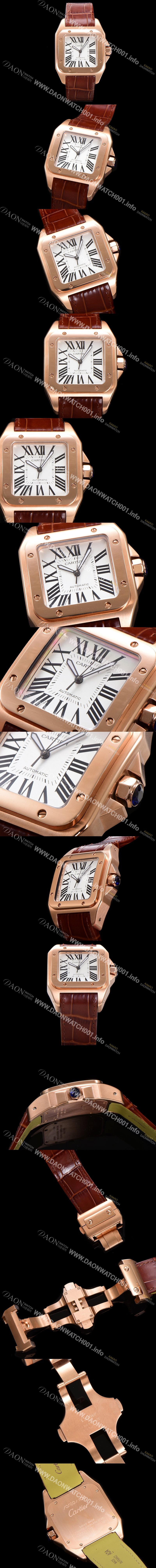 레플리카 [까르띠에] 산토스 100 XL 오토매틱 ETA2824-2 타입 18k 로즈골드 남성용 51mm 가죽줄 화이트다이얼 car69313