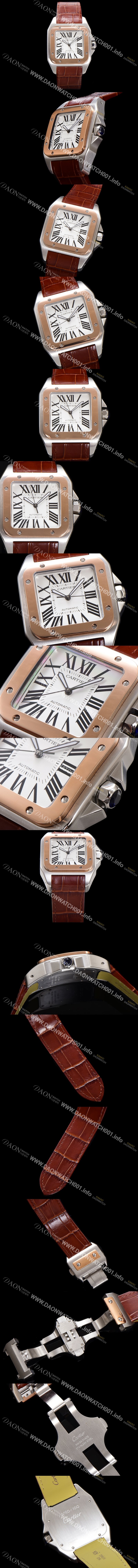 레플리카 [까르띠에] 산토스 100 XL W20072X7 오토매틱 ETA2824-2 타입 18k 로즈골드 남성용 51mm 가죽줄 화이트 다이얼 car69314