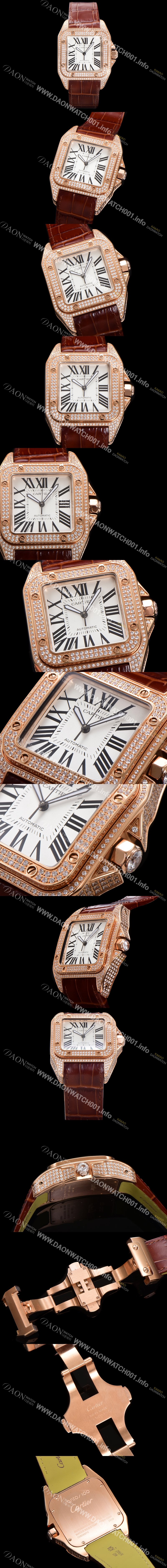 레플리카 [까르띠에] 산토스 100 XL 오토매틱 ETA2824-2 타입 18k 로즈골드 남성용 51mm 가죽줄 화이트 다이얼 car69315