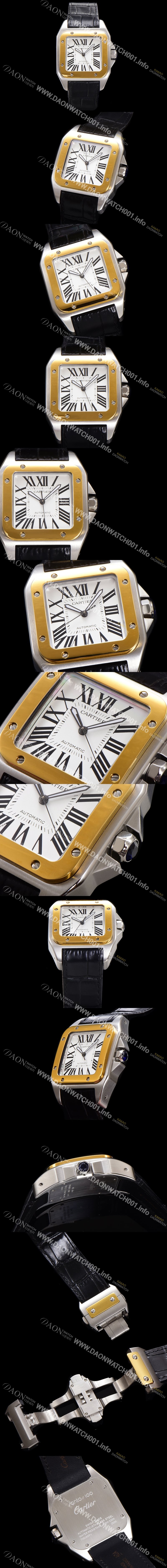 레플리카 [까르띠에] 산토스 100 W20072X7 오토매틱 ETA2824-2 타입 18k 옐루골드 베젤 남성용 51mm 가죽줄 화이트 다이얼 car69318